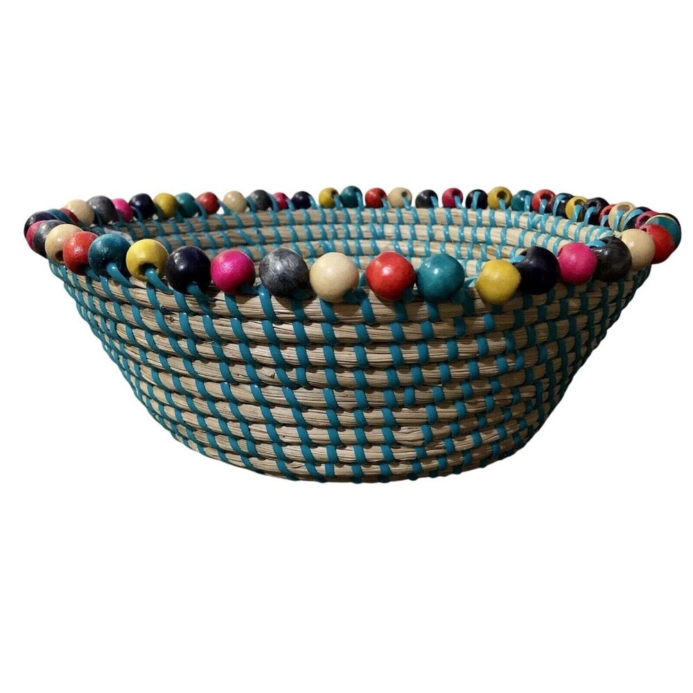 Colorful Woven Chips & Salsa Basket Set w/ Novogratz Melamine Bowls Used - Picture 14 of 16